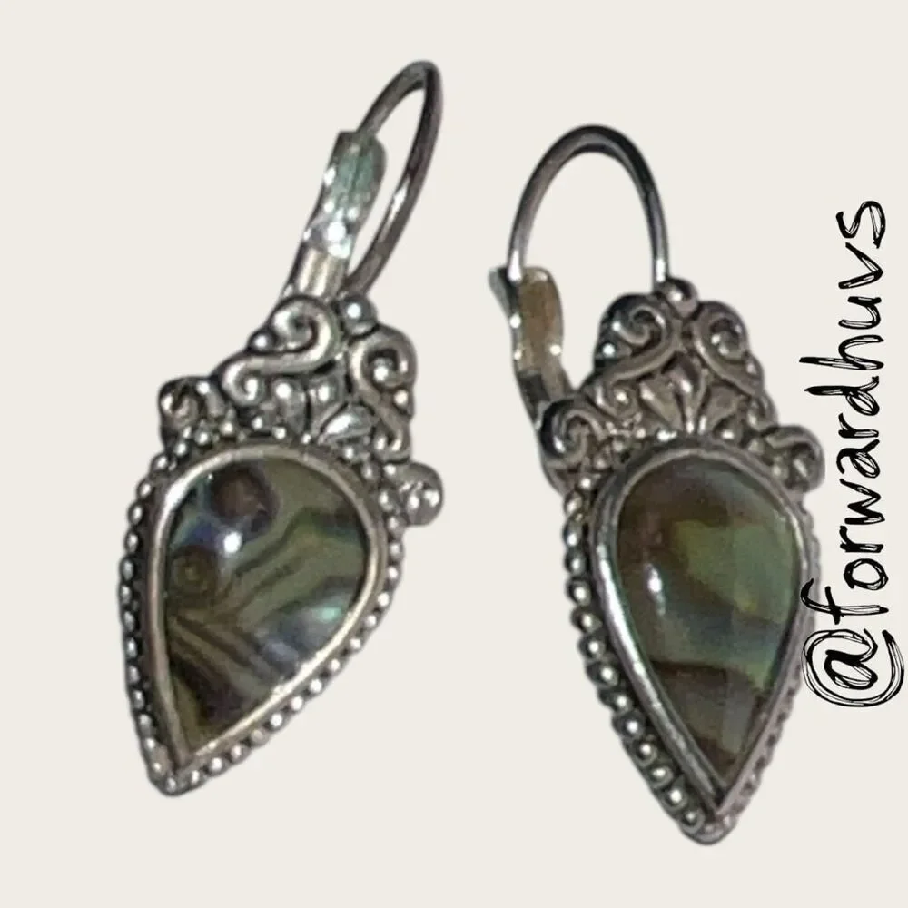 Ornate Abalone Shell Earrings – Teardrop Design Lever-Back Closure